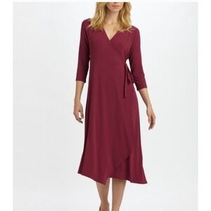 Eileen Fisher Rayon Lycra Jersey Wrap Dress Small, Berry 3/4 sleeve
